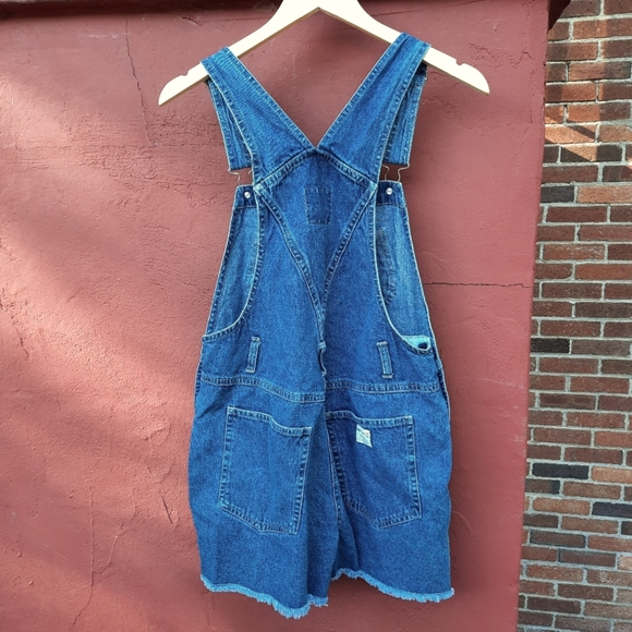 Route 66 Vintage 90's Denim Shortalls Bib Overalls Frayed Shorts Jeans Jorts - Picture 4 of 15